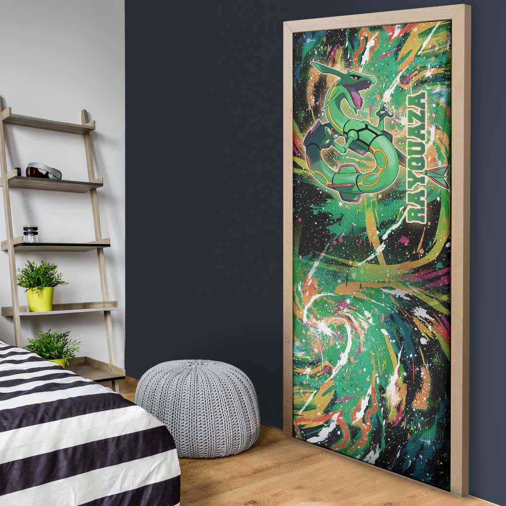 Rayquaza Poké Green Abstract Galaxy Design Door Cover Dynamic Swirl Background - The Mazicc