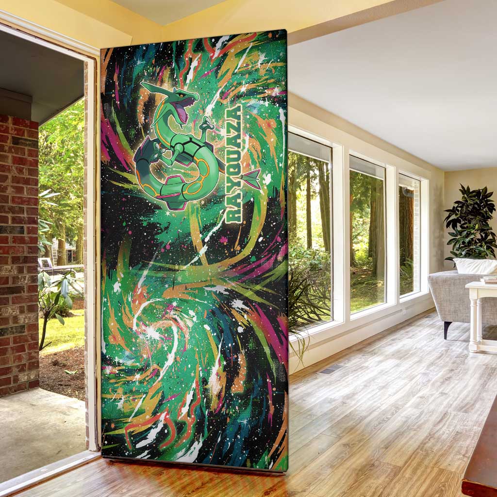 Rayquaza Poké Green Abstract Galaxy Design Door Cover Dynamic Swirl Background - The Mazicc