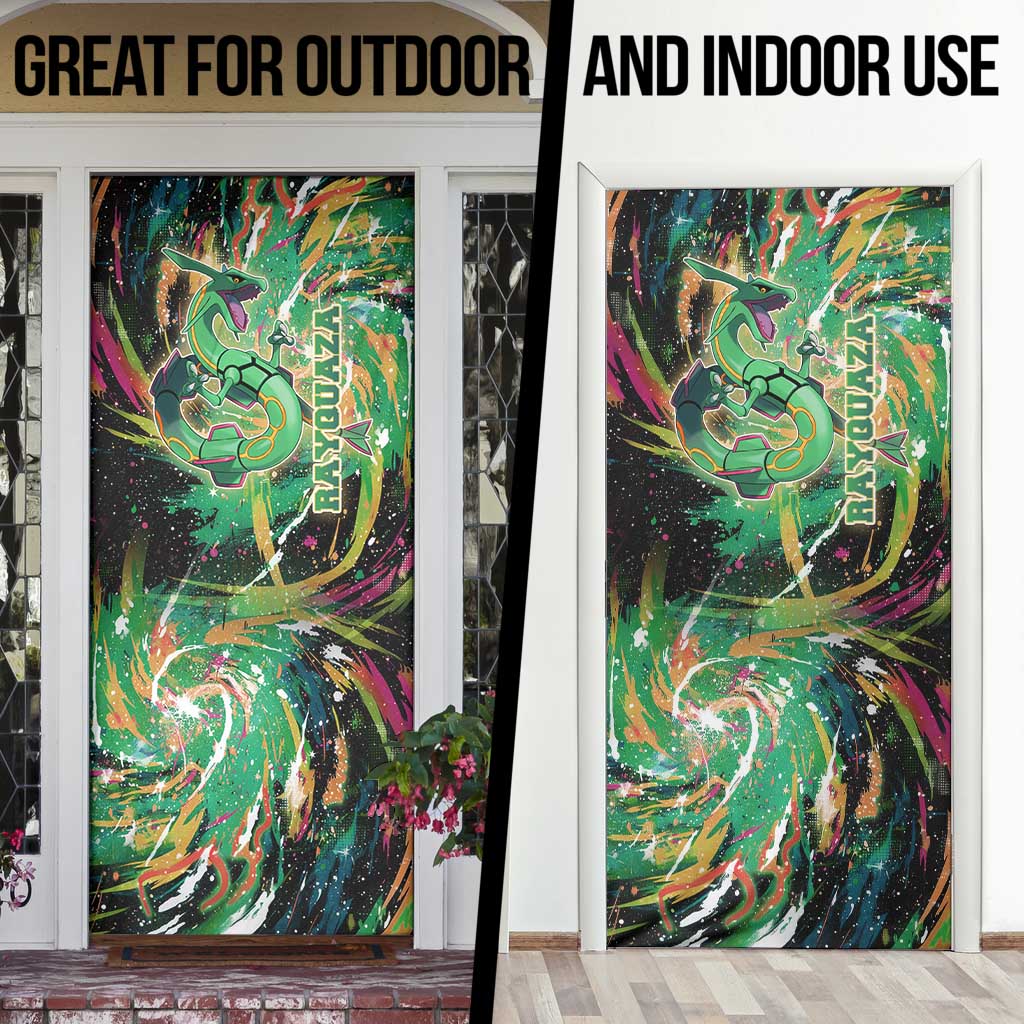 Rayquaza Poké Green Abstract Galaxy Design Door Cover Dynamic Swirl Background - The Mazicc