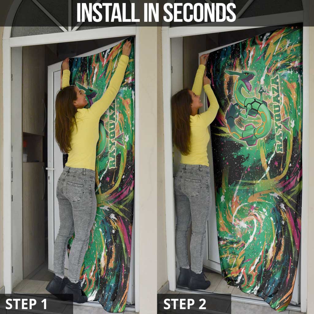 Rayquaza Poké Green Abstract Galaxy Design Door Cover Dynamic Swirl Background - The Mazicc