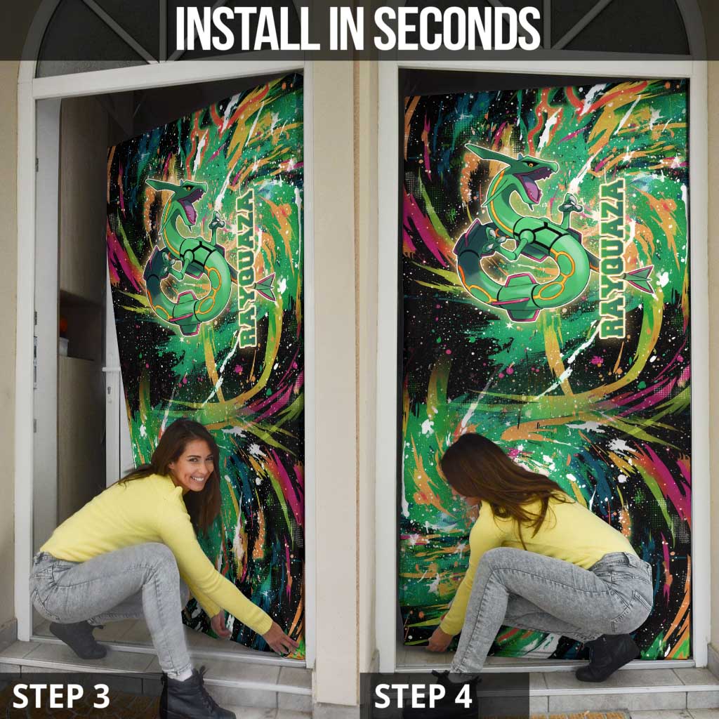 Rayquaza Poké Green Abstract Galaxy Design Door Cover Dynamic Swirl Background - The Mazicc