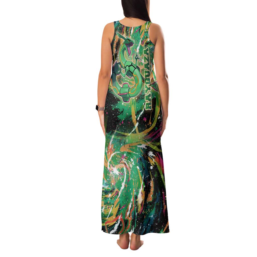 Rayquaza Poké Green Abstract Galaxy Design Family Matching Tank Maxi Dress and Hawaiian Shirt Dynamic Swirl Background
