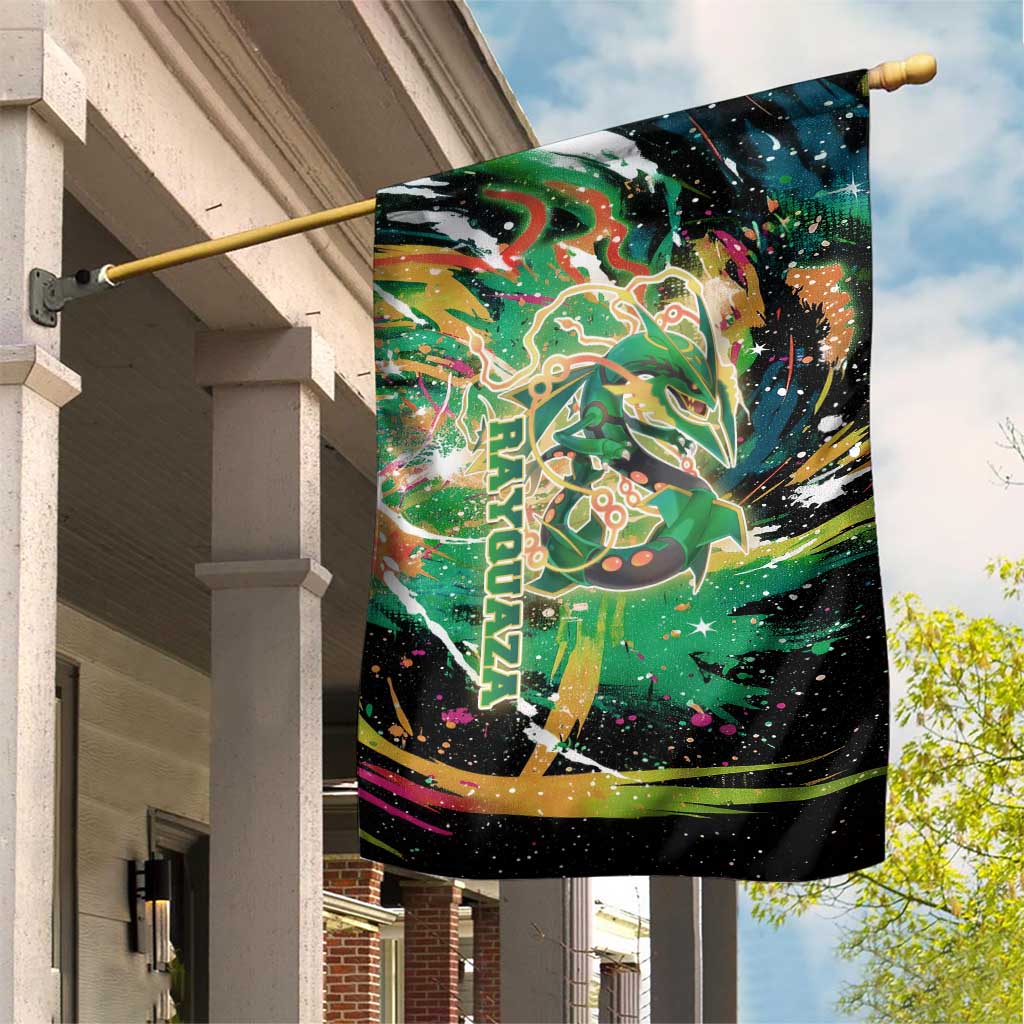 Rayquaza Poké Green Abstract Galaxy Design Garden Flag Dynamic Swirl Background - The Mazicc