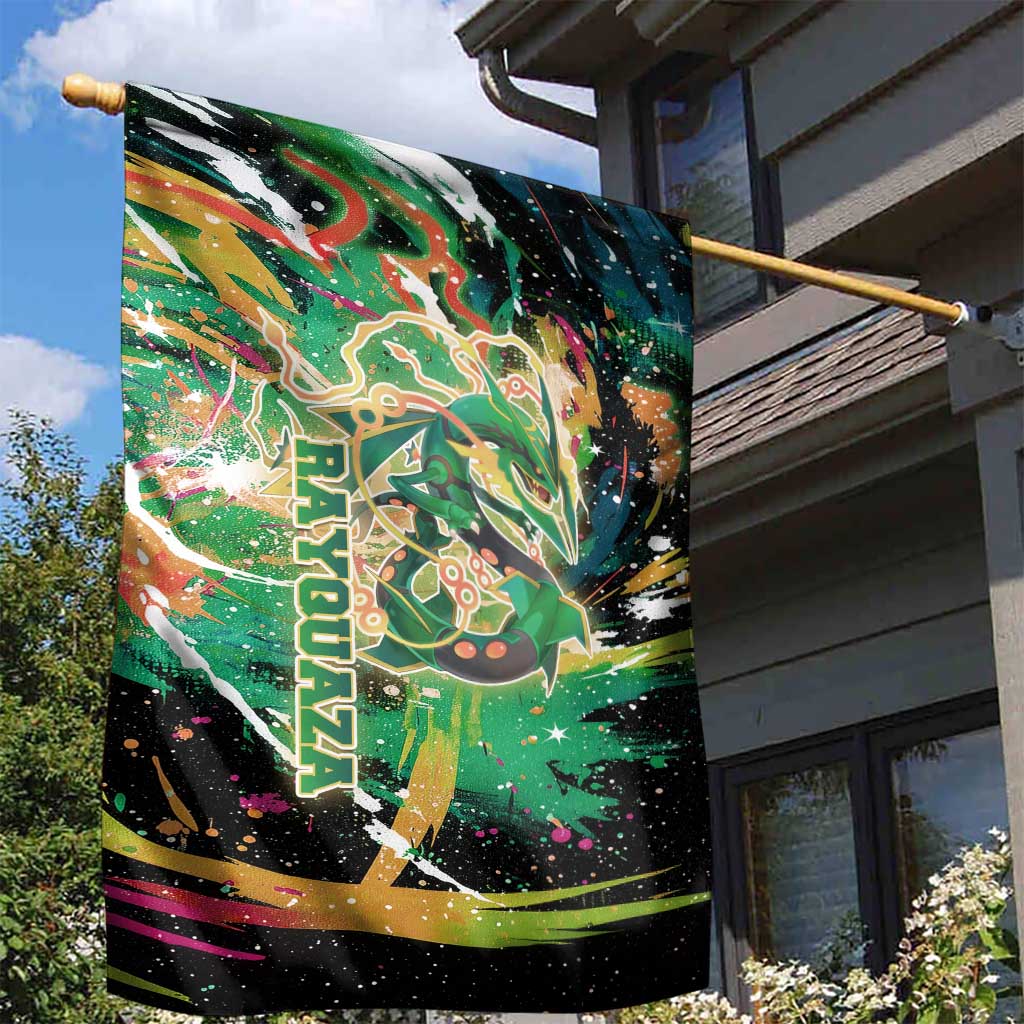 Rayquaza Poké Green Abstract Galaxy Design Garden Flag Dynamic Swirl Background - The Mazicc