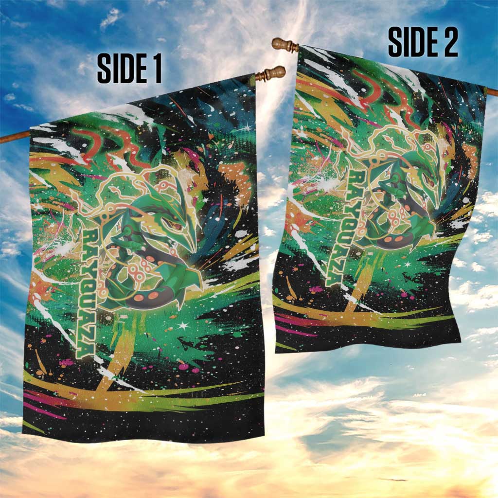 Rayquaza Poké Green Abstract Galaxy Design Garden Flag Dynamic Swirl Background - The Mazicc
