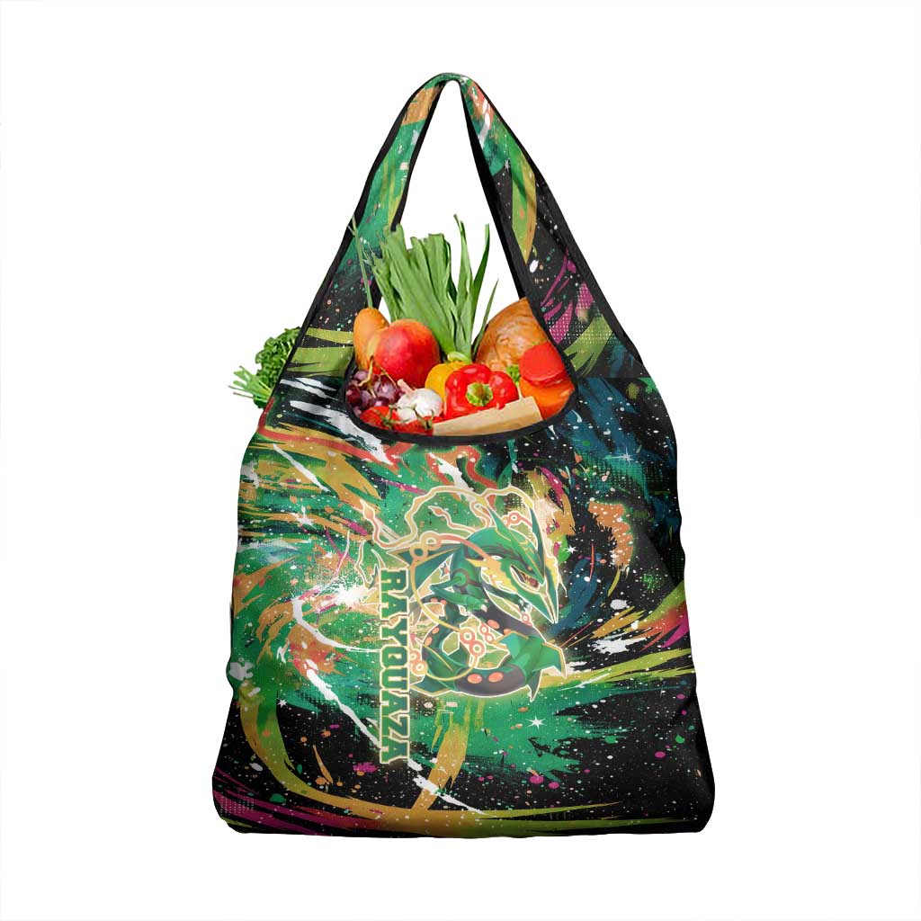 Rayquaza Poké Green Abstract Galaxy Design Grocery Bag Dynamic Swirl Background - The Mazicc
