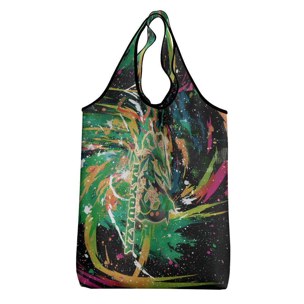 Rayquaza Poké Green Abstract Galaxy Design Grocery Bag Dynamic Swirl Background - The Mazicc