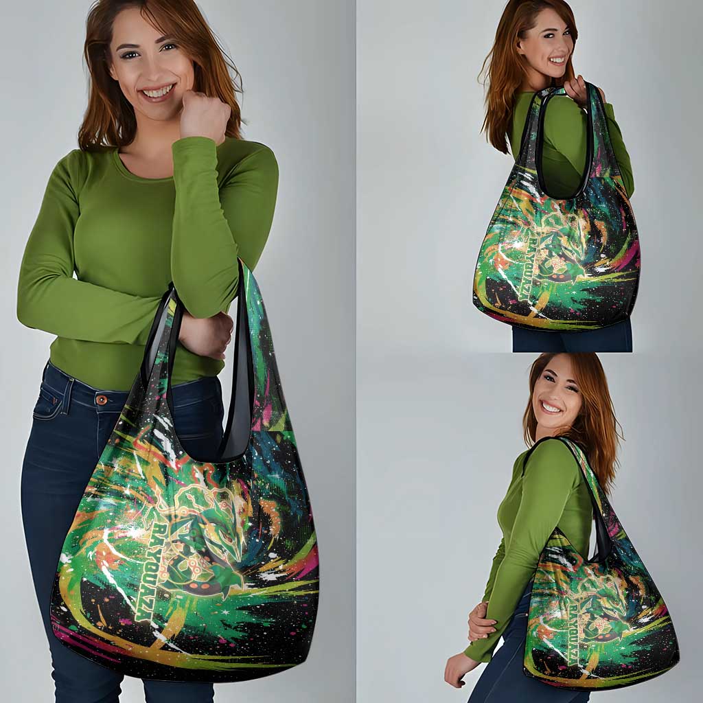 Rayquaza Poké Green Abstract Galaxy Design Grocery Bag Dynamic Swirl Background - The Mazicc