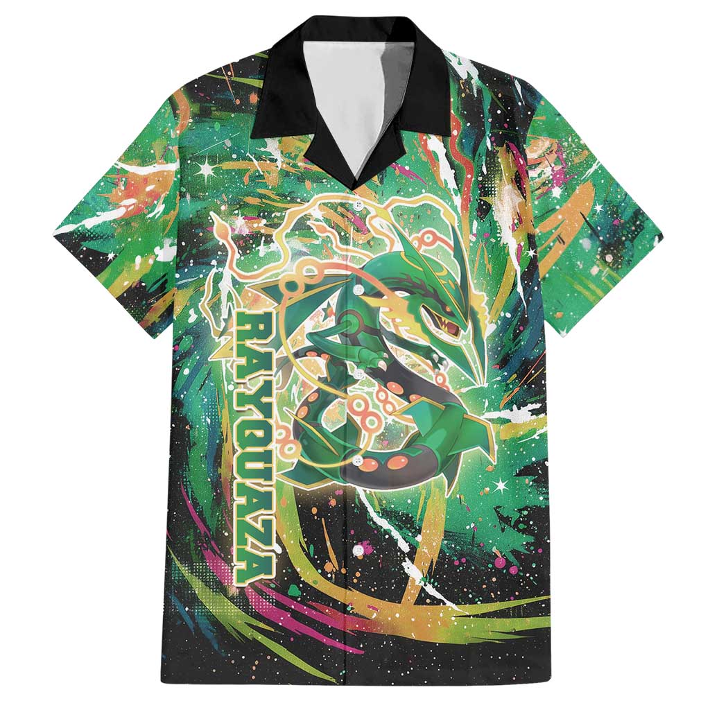 Rayquaza Poké Green Abstract Galaxy Design Hawaiian Shirt Dynamic Swirl Background - The Mazicc