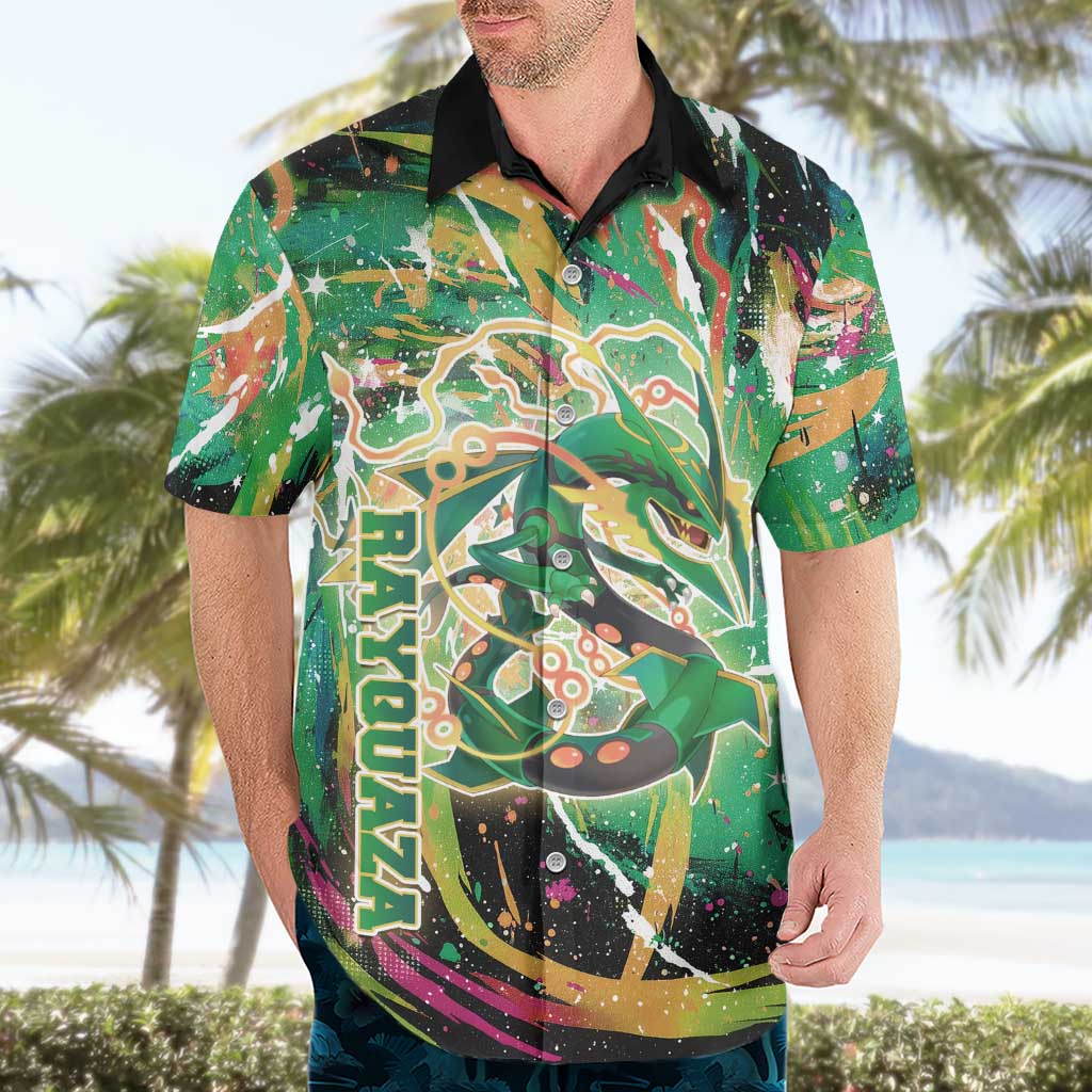Rayquaza Poké Green Abstract Galaxy Design Hawaiian Shirt Dynamic Swirl Background - The Mazicc