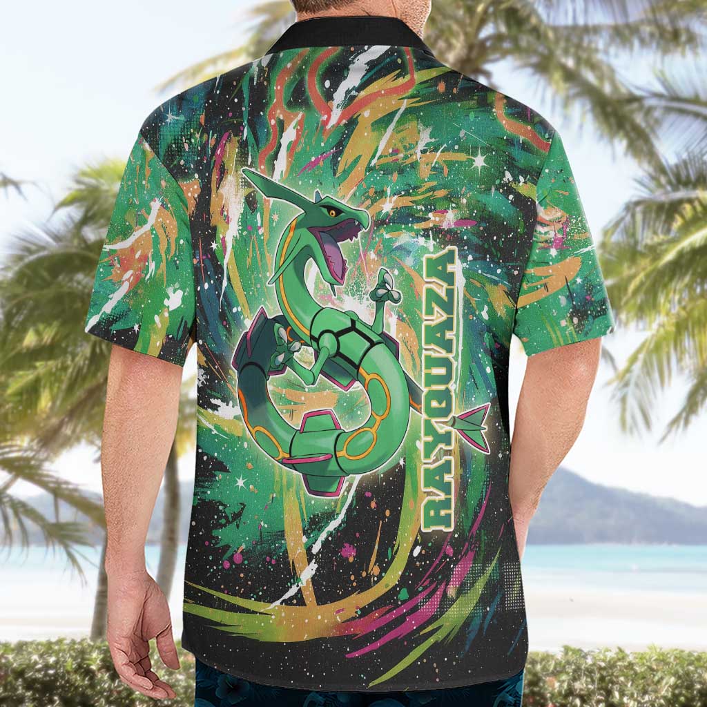 Rayquaza Poké Green Abstract Galaxy Design Hawaiian Shirt Dynamic Swirl Background - The Mazicc
