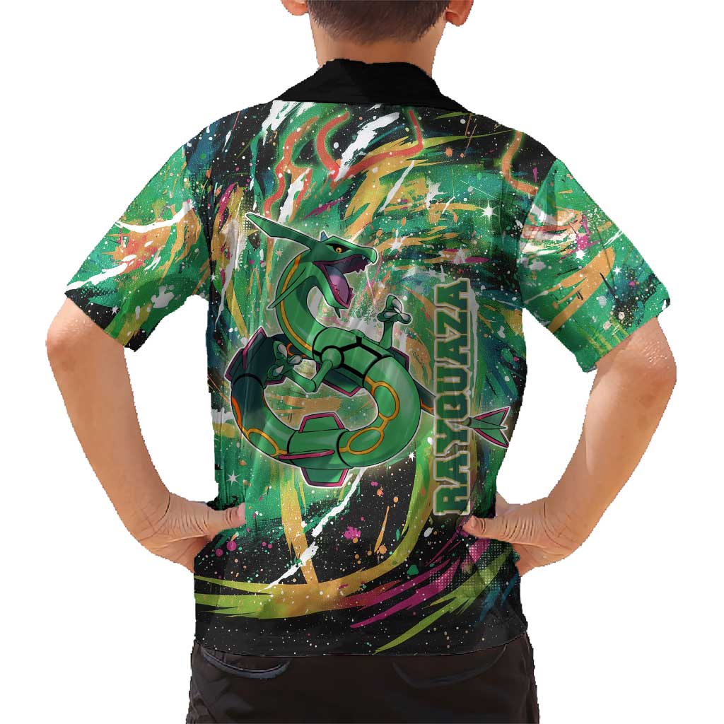 Rayquaza Poké Green Abstract Galaxy Design Hawaiian Shirt Dynamic Swirl Background - The Mazicc