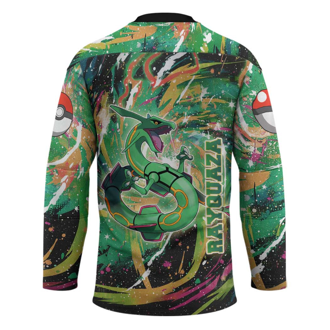 Rayquaza Poké Green Abstract Galaxy Design Hockey Jersey Dynamic Swirl Background - The Mazicc