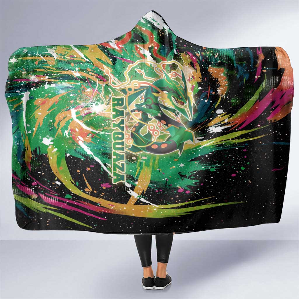 Rayquaza Poké Green Abstract Galaxy Design Hooded Blanket Dynamic Swirl Background - The Mazicc