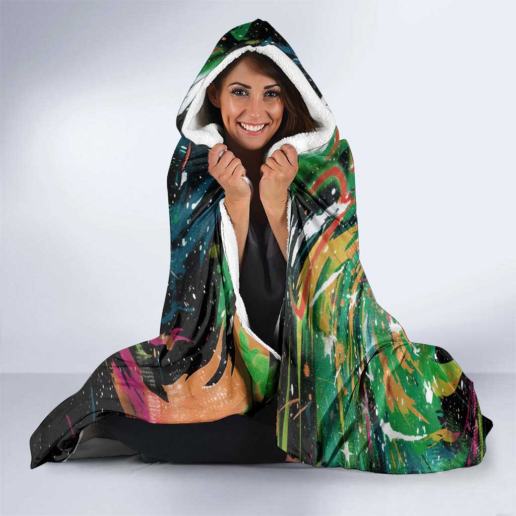 Rayquaza Poké Green Abstract Galaxy Design Hooded Blanket Dynamic Swirl Background - The Mazicc