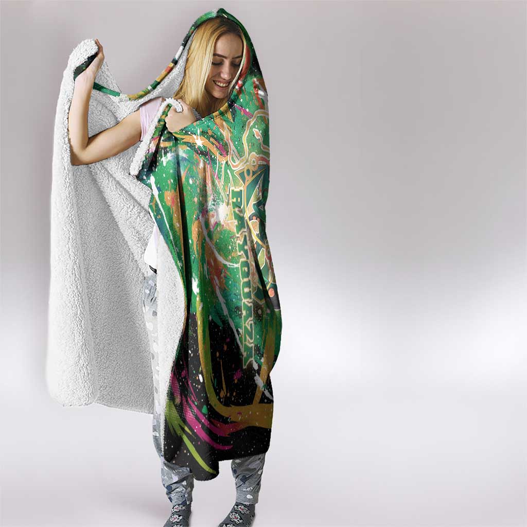 Rayquaza Poké Green Abstract Galaxy Design Hooded Blanket Dynamic Swirl Background - The Mazicc