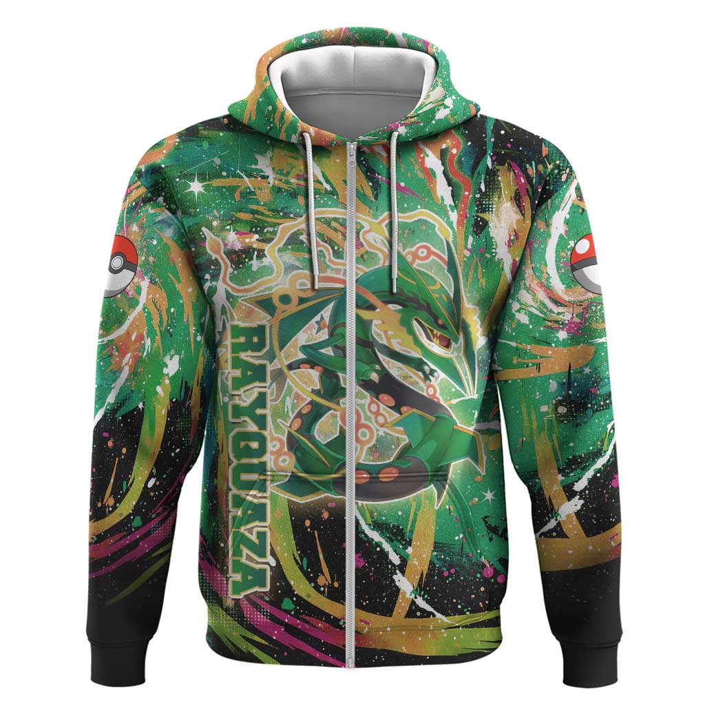 Rayquaza Poké Green Abstract Galaxy Design Hoodie Dynamic Swirl Background - The Mazicc