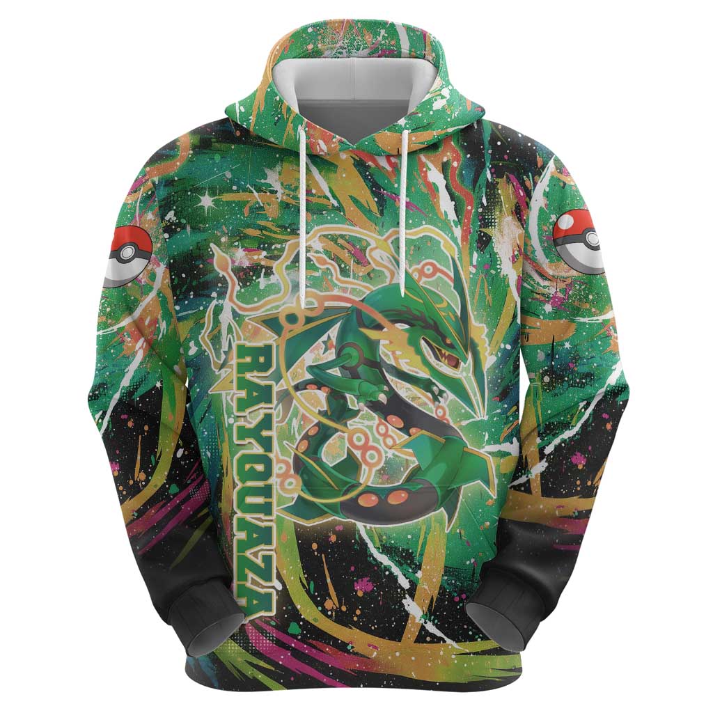 Rayquaza Poké Green Abstract Galaxy Design Hoodie Dynamic Swirl Background - The Mazicc