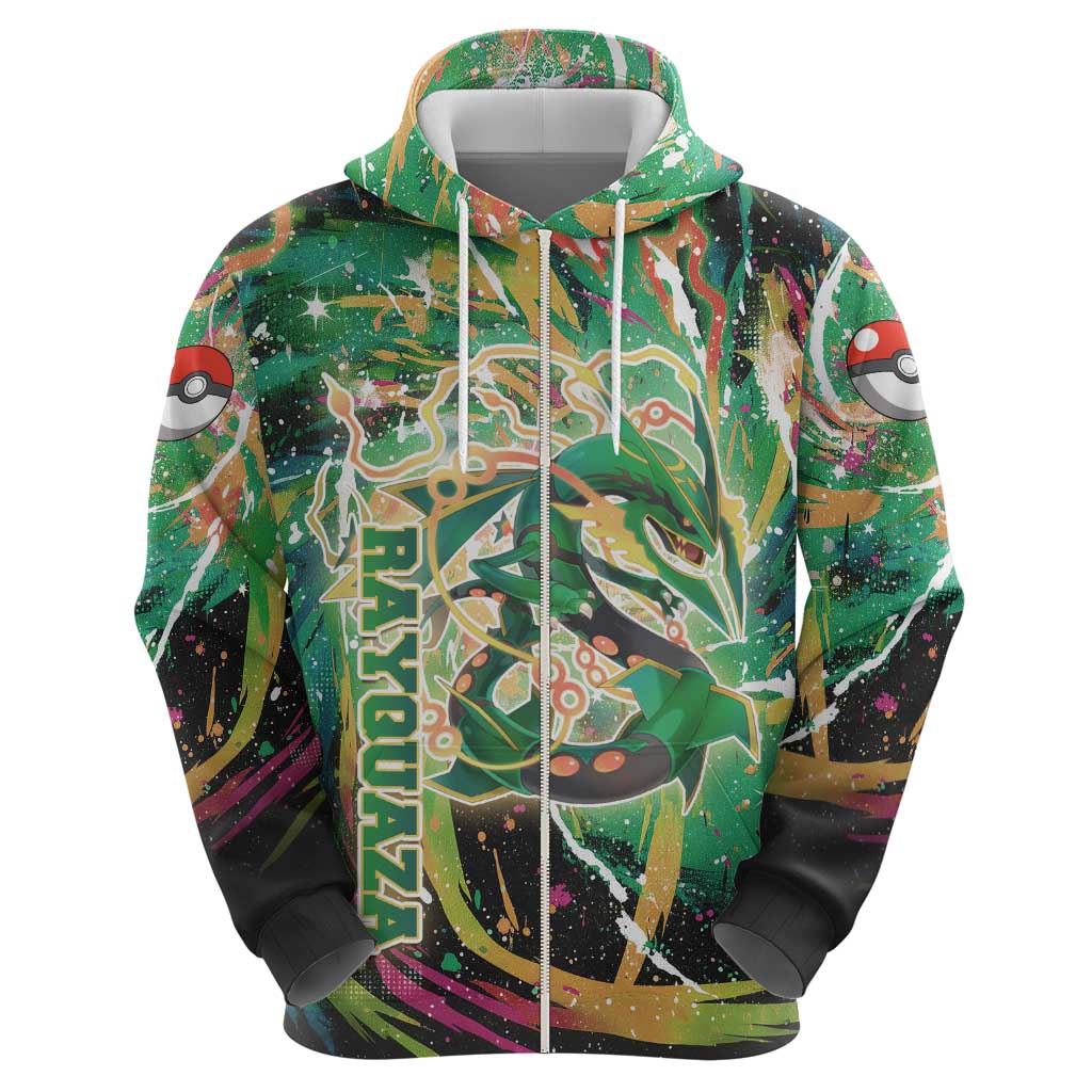 Rayquaza Poké Green Abstract Galaxy Design Hoodie Dynamic Swirl Background - The Mazicc