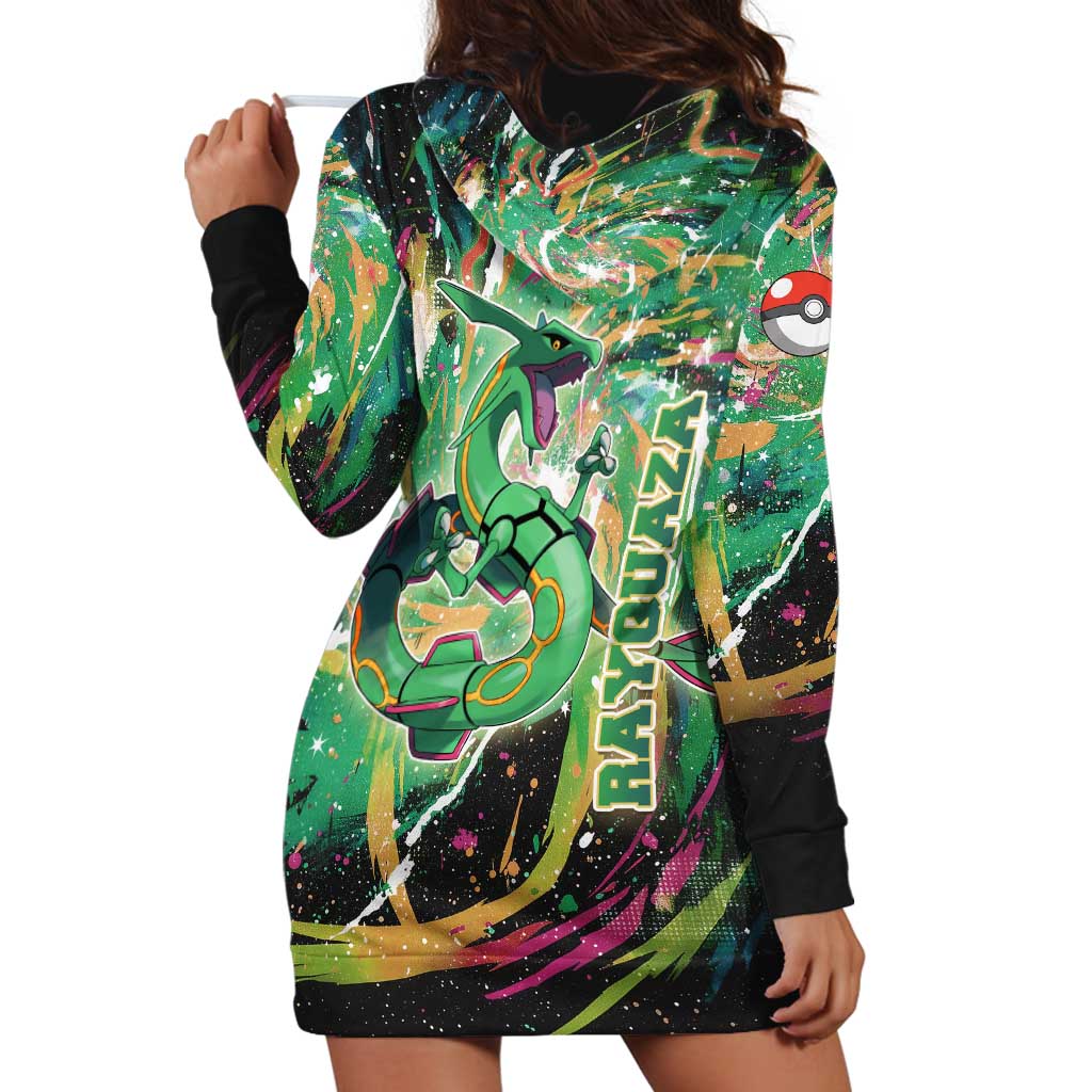 Rayquaza Poké Green Abstract Galaxy Design Hoodie Dress Dynamic Swirl Background - The Mazicc