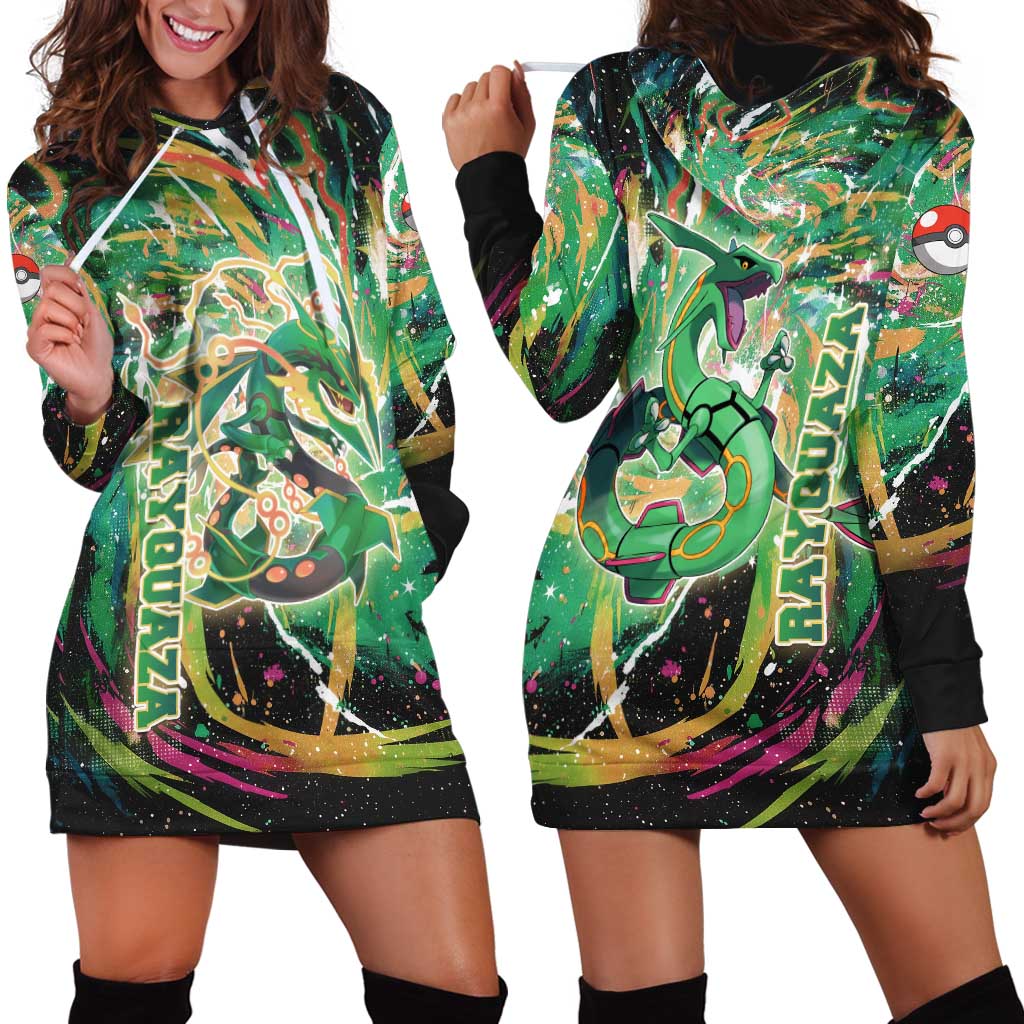 Rayquaza Poké Green Abstract Galaxy Design Hoodie Dress Dynamic Swirl Background - The Mazicc