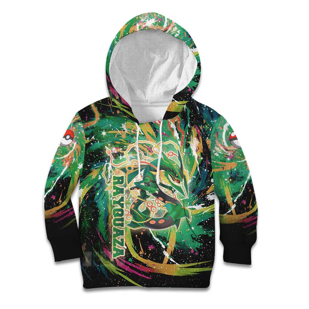 Rayquaza Poké Green Abstract Galaxy Design Kid Hoodie Dynamic Swirl Background - The Mazicc