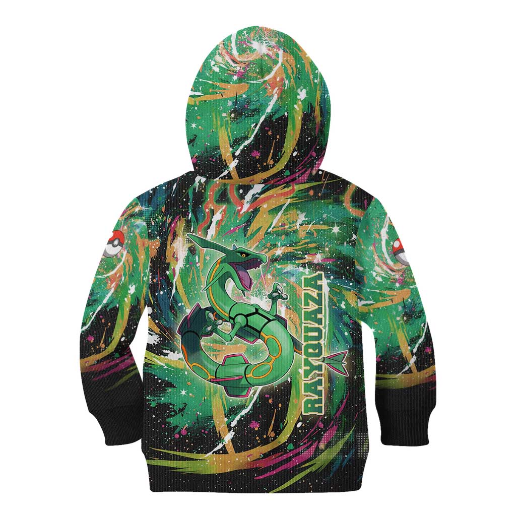 Rayquaza Poké Green Abstract Galaxy Design Kid Hoodie Dynamic Swirl Background - The Mazicc
