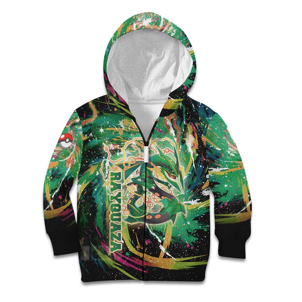 Rayquaza Poké Green Abstract Galaxy Design Kid Hoodie Dynamic Swirl Background - The Mazicc