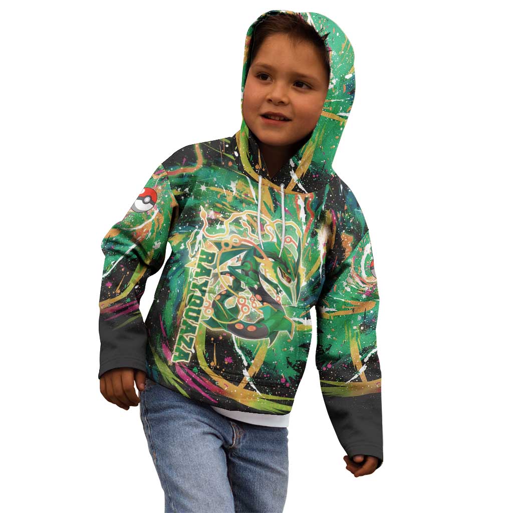 Rayquaza Poké Green Abstract Galaxy Design Kid Hoodie Dynamic Swirl Background - The Mazicc