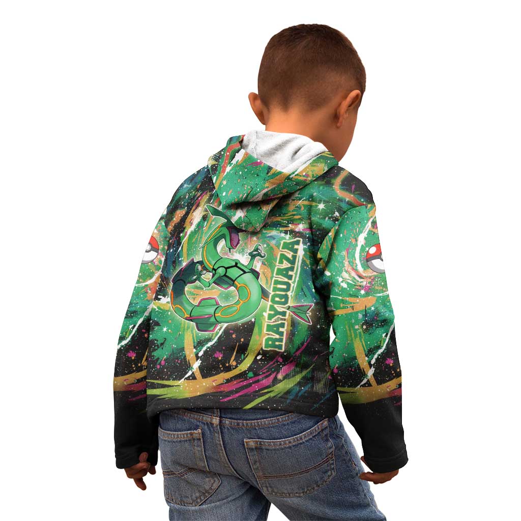 Rayquaza Poké Green Abstract Galaxy Design Kid Hoodie Dynamic Swirl Background - The Mazicc