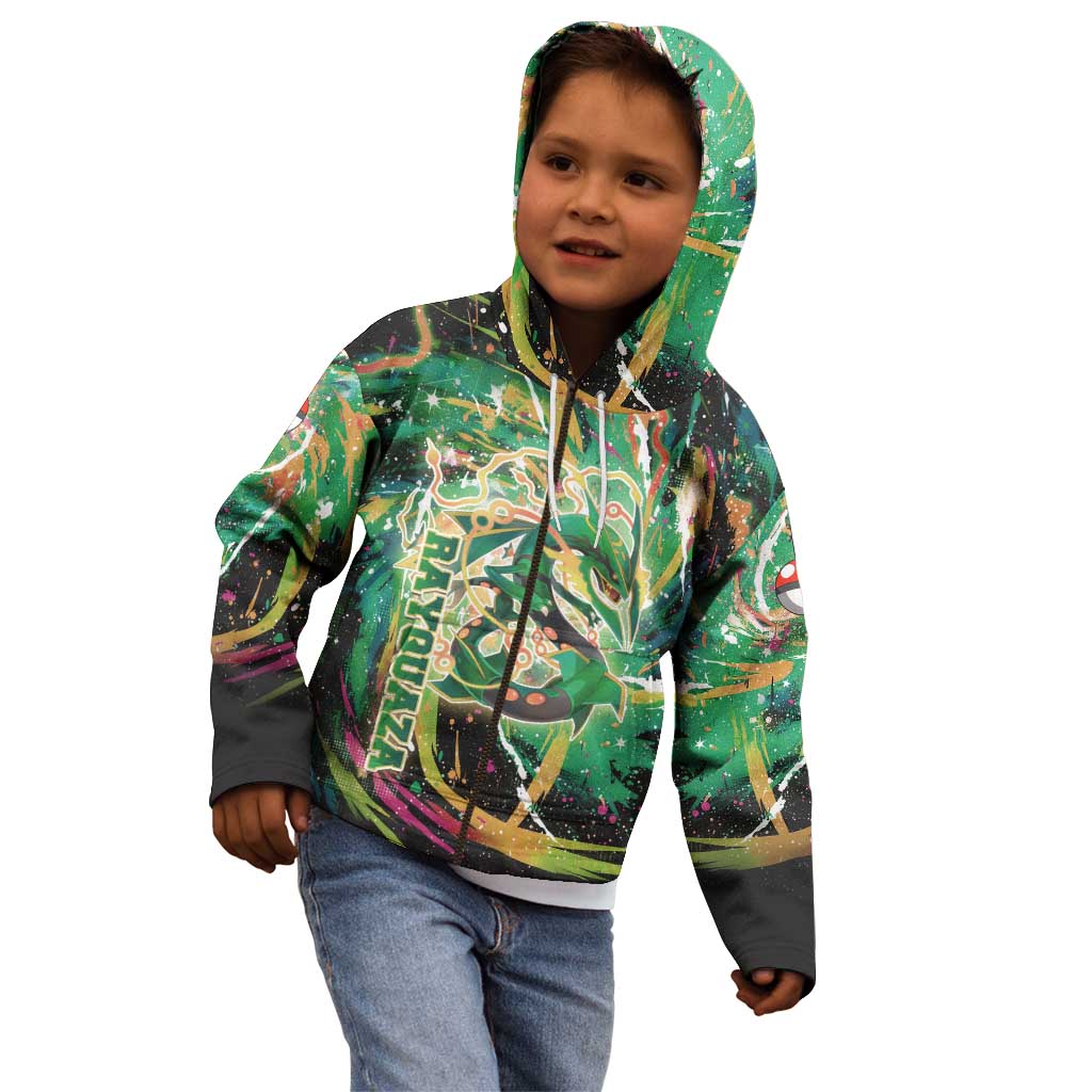 Rayquaza Poké Green Abstract Galaxy Design Kid Hoodie Dynamic Swirl Background - The Mazicc