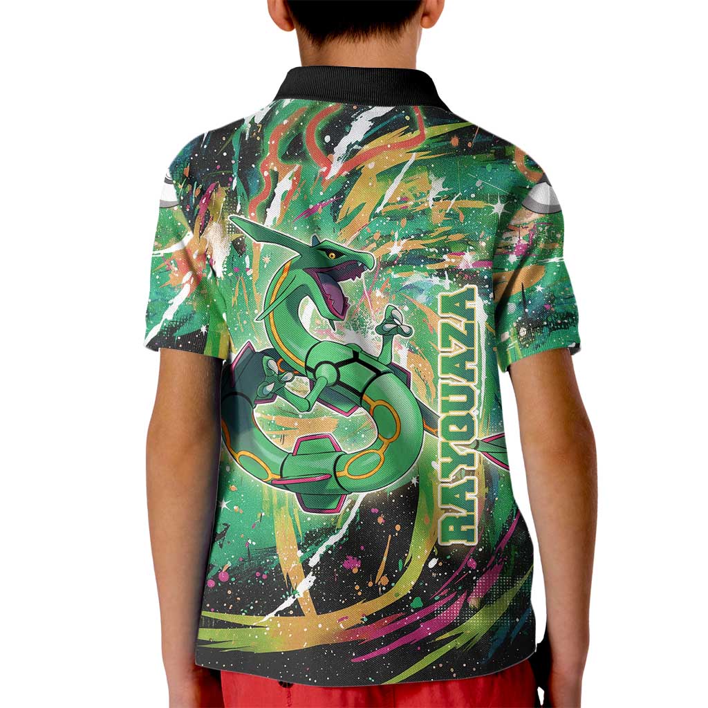 Rayquaza Poké Green Abstract Galaxy Design Kid Polo Shirt Dynamic Swirl Background - The Mazicc