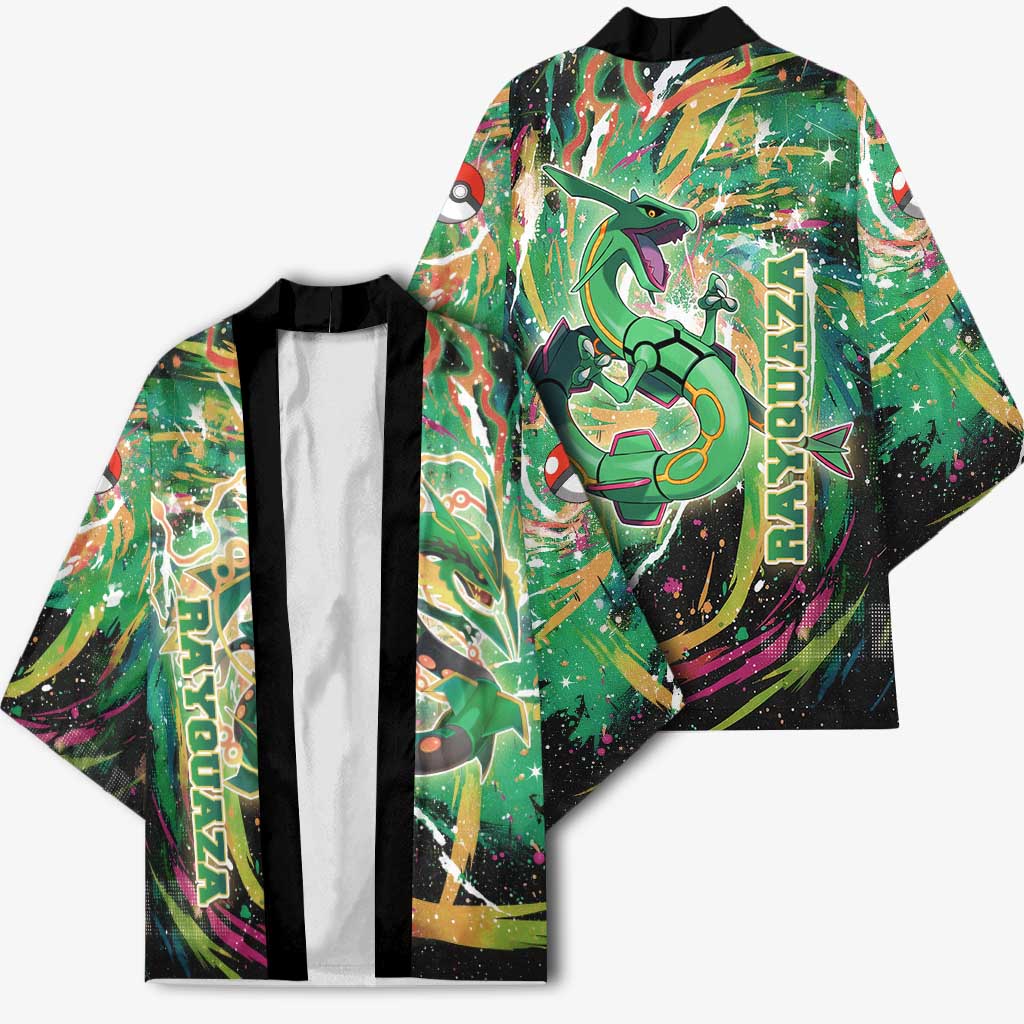 Rayquaza Poké Green Abstract Galaxy Design Kimono Dynamic Swirl Background - The Mazicc