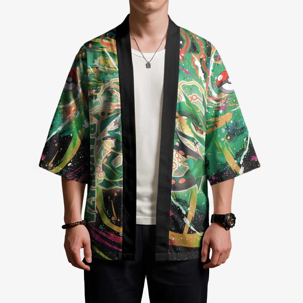 Rayquaza Poké Green Abstract Galaxy Design Kimono Dynamic Swirl Background - The Mazicc