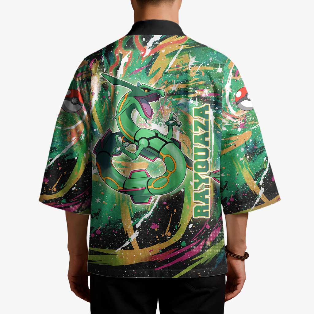 Rayquaza Poké Green Abstract Galaxy Design Kimono Dynamic Swirl Background - The Mazicc