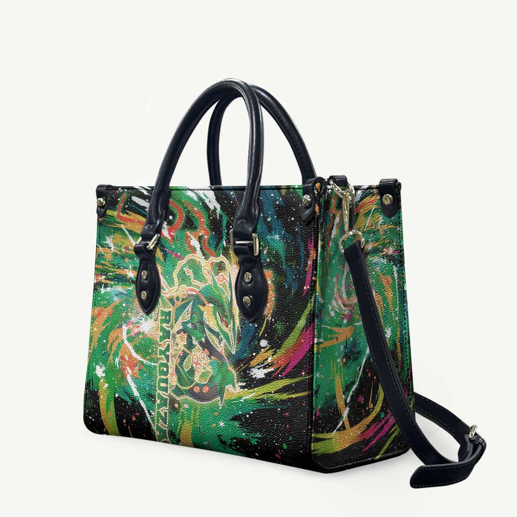 Rayquaza Poké Green Abstract Galaxy Design Leather Bag Dynamic Swirl Background - The Mazicc