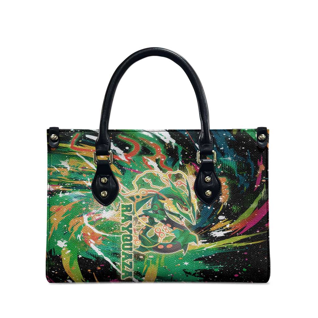 Rayquaza Poké Green Abstract Galaxy Design Leather Bag Dynamic Swirl Background - The Mazicc