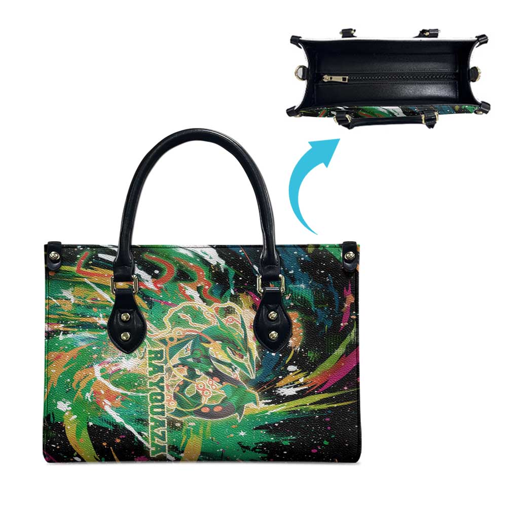 Rayquaza Poké Green Abstract Galaxy Design Leather Bag Dynamic Swirl Background - The Mazicc
