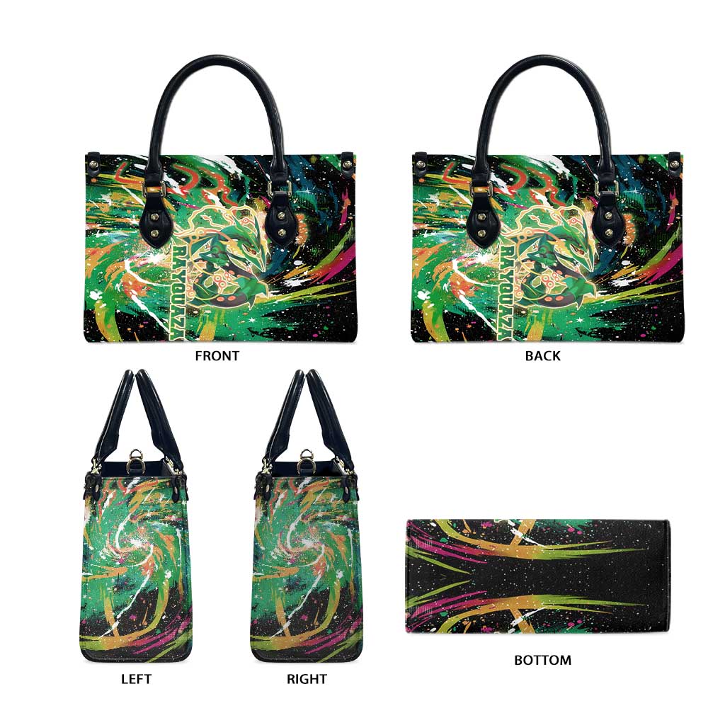 Rayquaza Poké Green Abstract Galaxy Design Leather Bag Dynamic Swirl Background - The Mazicc