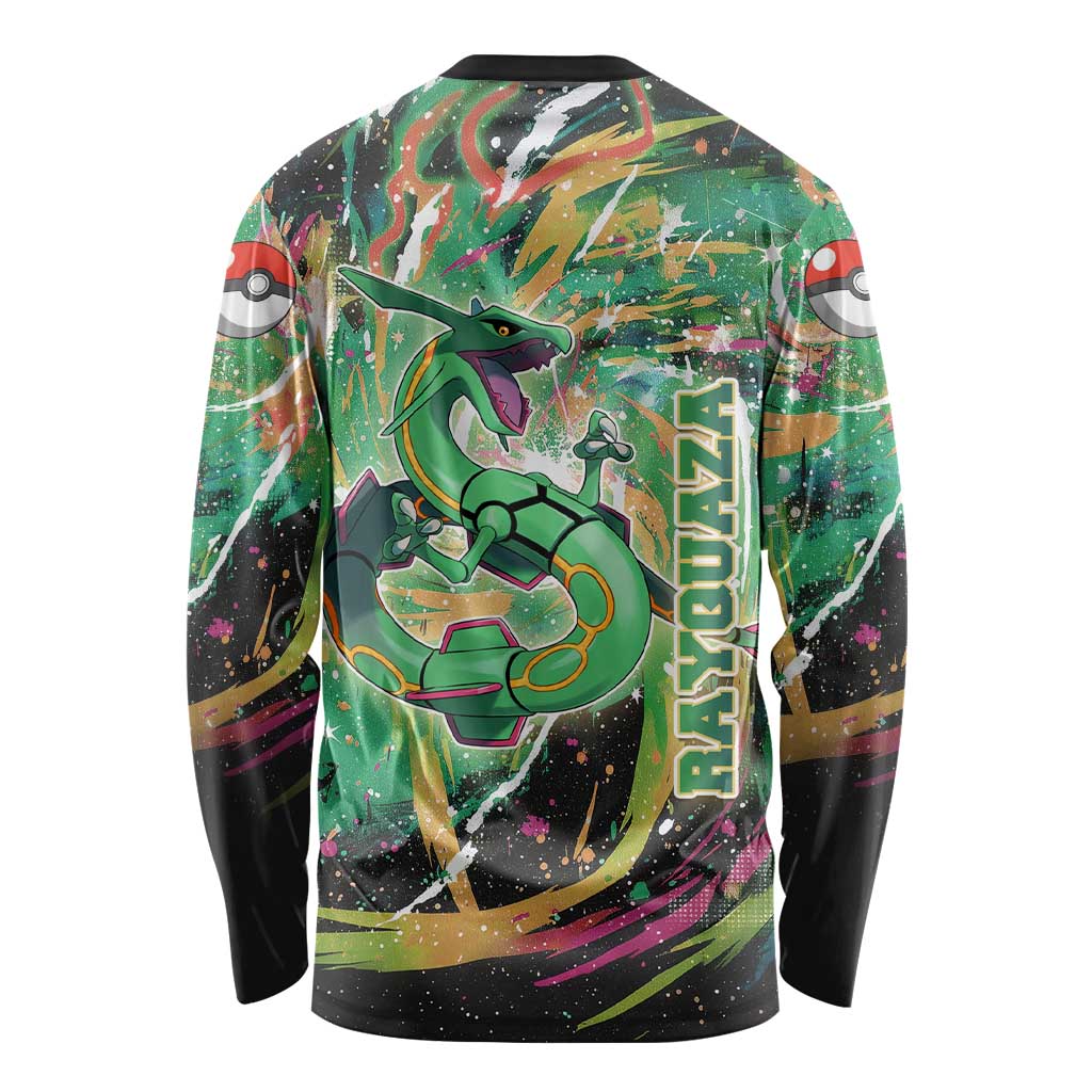 Rayquaza Poké Green Abstract Galaxy Design Long Sleeve Shirt Dynamic Swirl Background - The Mazicc