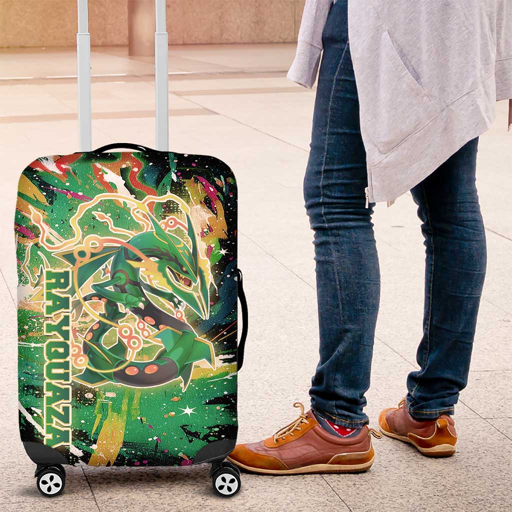 Rayquaza Poké Green Abstract Galaxy Design Luggage Cover Dynamic Swirl Background - The Mazicc