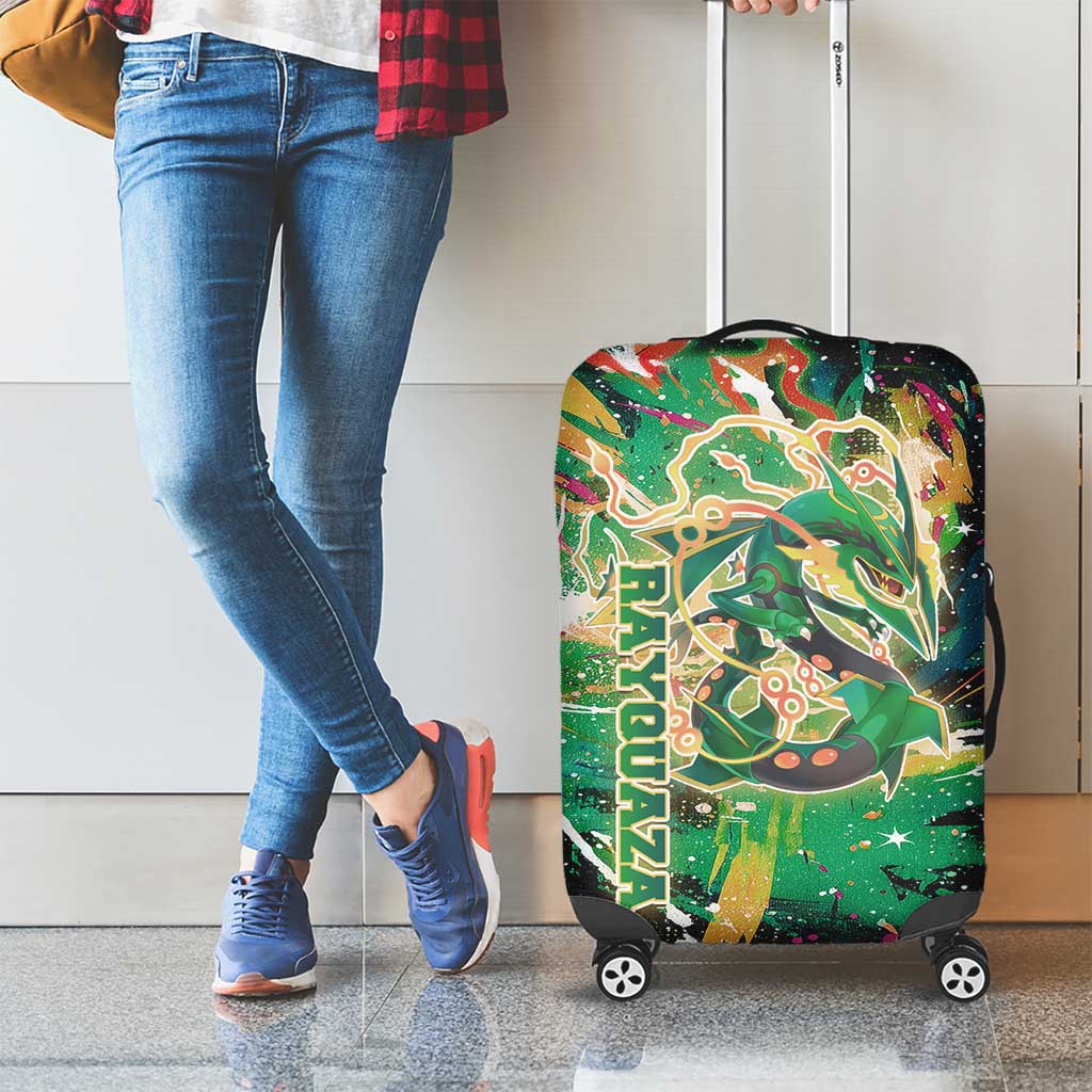 Rayquaza Poké Green Abstract Galaxy Design Luggage Cover Dynamic Swirl Background - The Mazicc