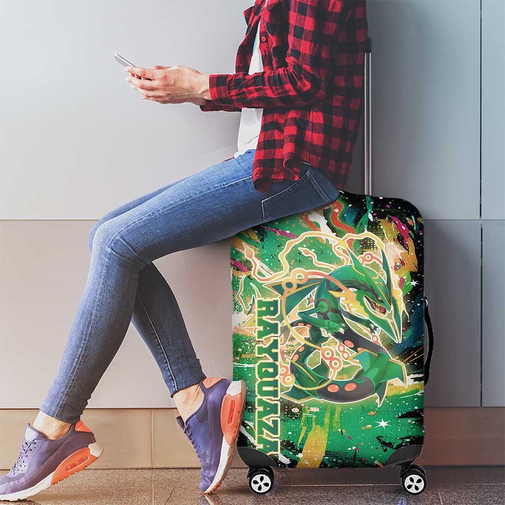 Rayquaza Poké Green Abstract Galaxy Design Luggage Cover Dynamic Swirl Background - The Mazicc