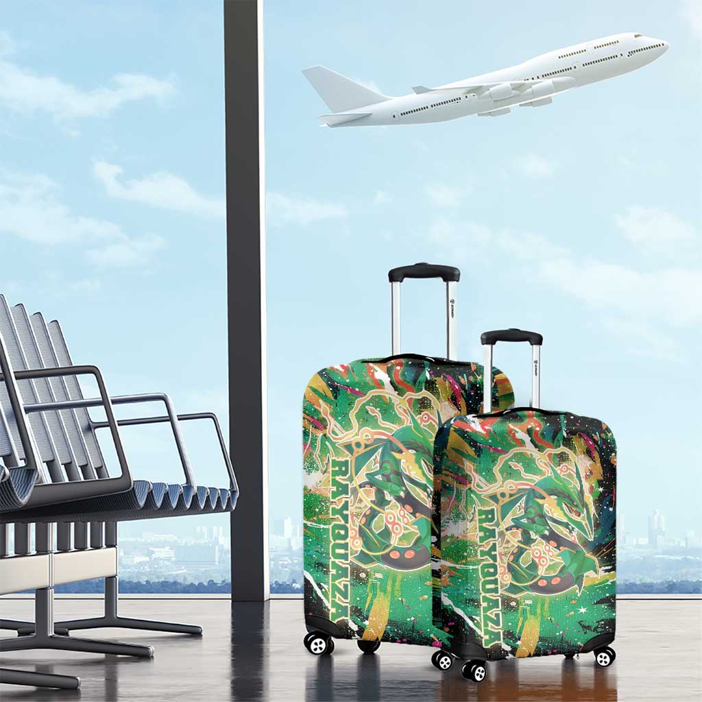 Rayquaza Poké Green Abstract Galaxy Design Luggage Cover Dynamic Swirl Background - The Mazicc