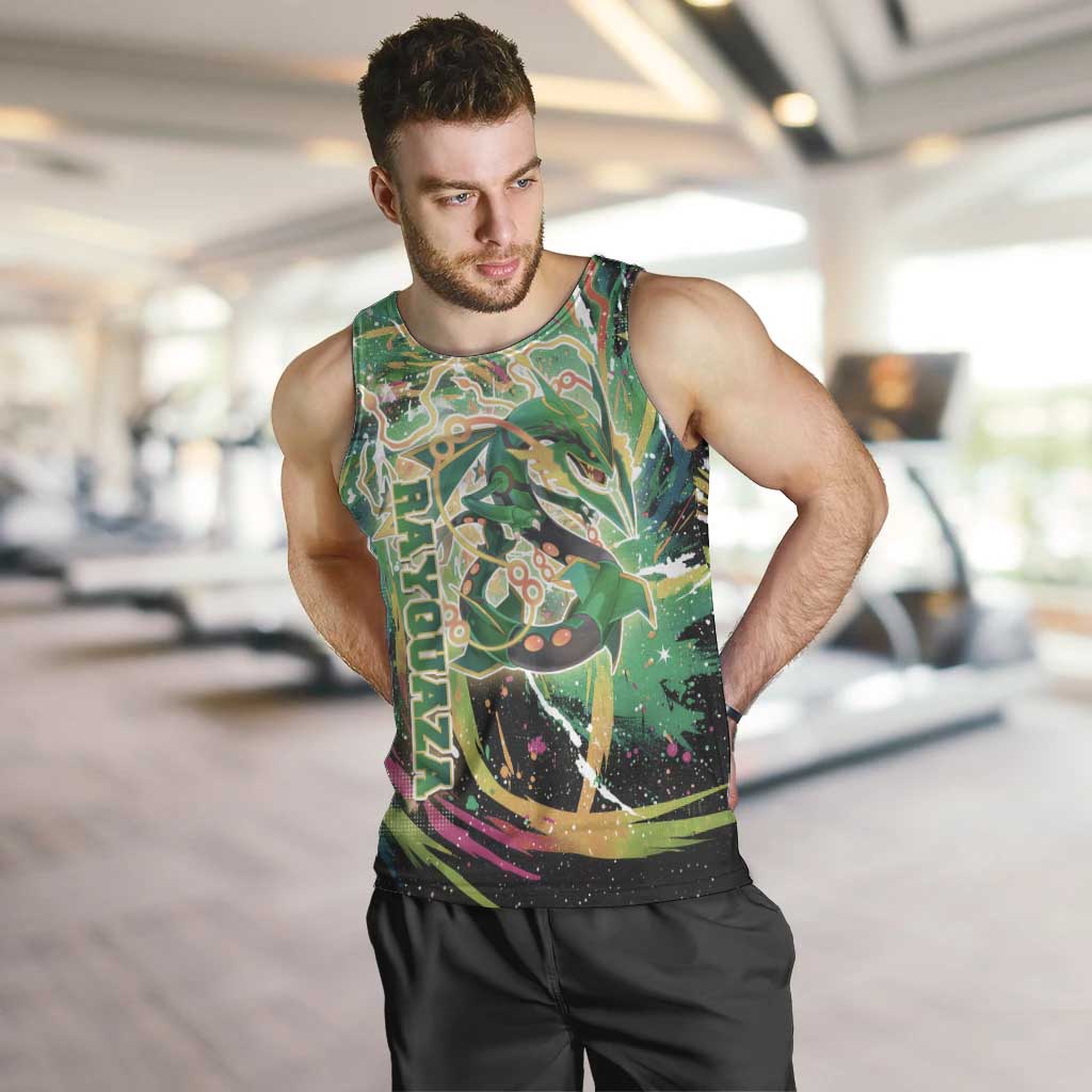Rayquaza Poké Green Abstract Galaxy Design Men Tank Top Dynamic Swirl Background - The Mazicc