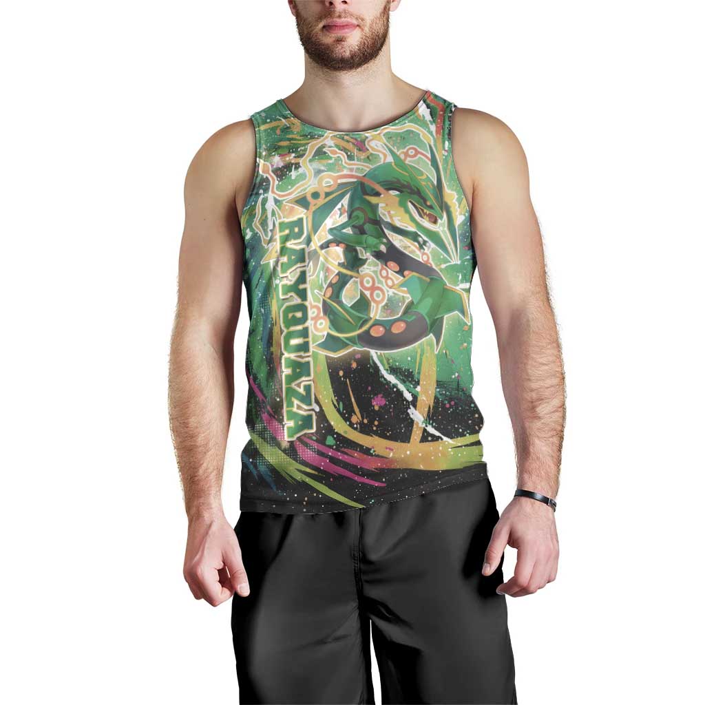 Rayquaza Poké Green Abstract Galaxy Design Men Tank Top Dynamic Swirl Background - The Mazicc
