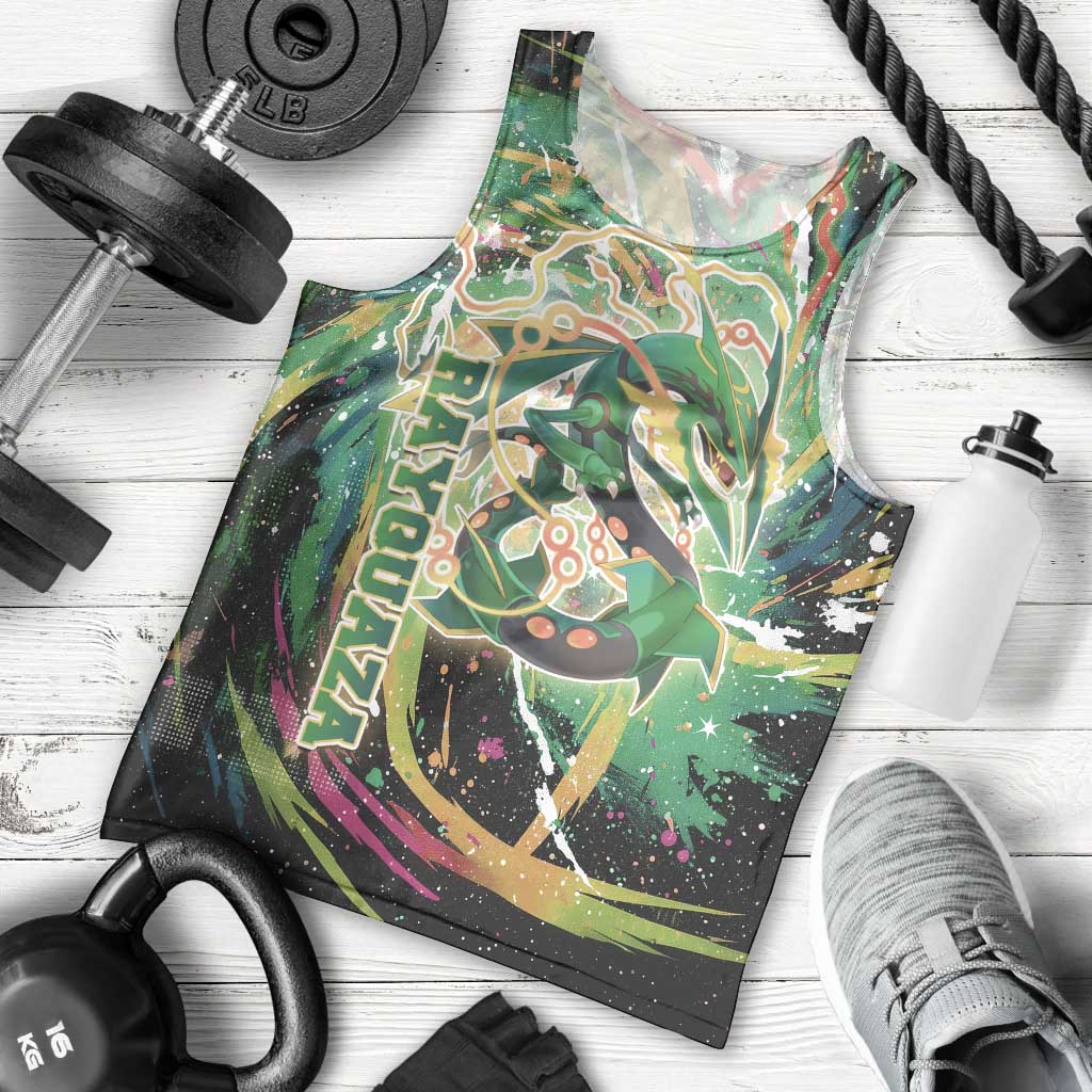 Rayquaza Poké Green Abstract Galaxy Design Men Tank Top Dynamic Swirl Background - The Mazicc
