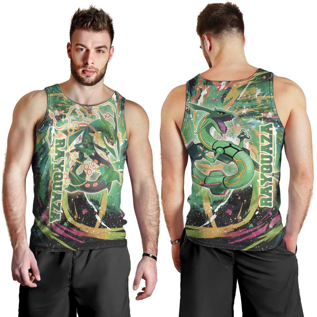 Rayquaza Poké Green Abstract Galaxy Design Men Tank Top Dynamic Swirl Background - The Mazicc