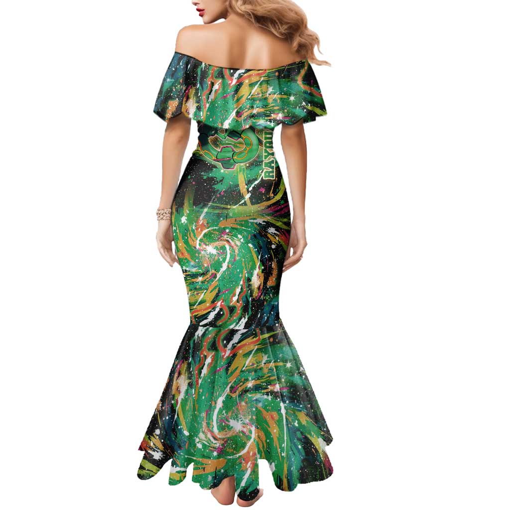 Rayquaza Poké Green Abstract Galaxy Design Mermaid Dress Dynamic Swirl Background - The Mazicc