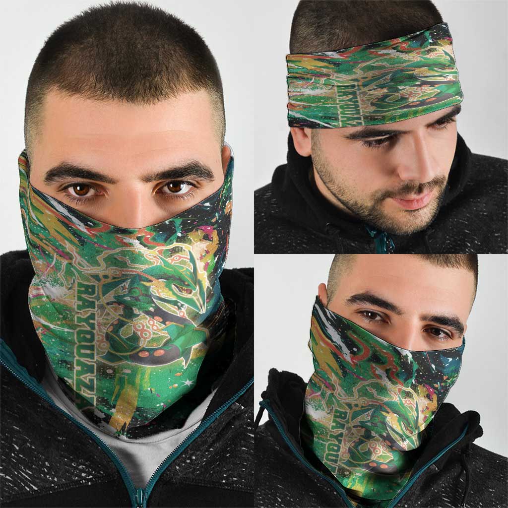 Rayquaza Poké Green Abstract Galaxy Design Neck Gaiter Dynamic Swirl Background - The Mazicc